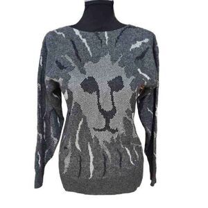 Vintage Anne‎ Klein Lambs Wool Lion Head Sweater Sz M